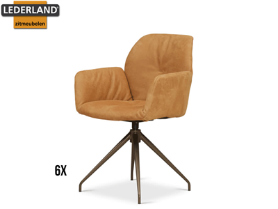 Lederland AMSTERDAM Showroommodel 6x draaibare eetkamerstoelen Merel met bronzen poo