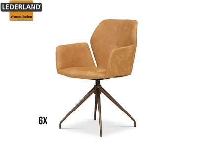 Lederland UTRECHT Showroommodel 6x eetkamerstoel Mats draaibaar